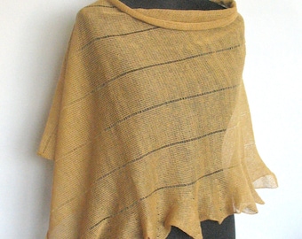 Linen Shawl Cape Clothing Light Mustard Stripes Striped / Clothing For Women