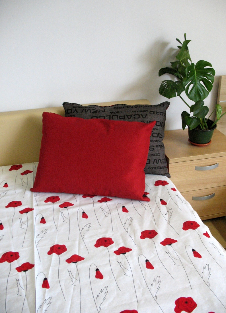Bed Linen Sheet Eco Friendly Black Gray Red Poppy 91 X Etsy