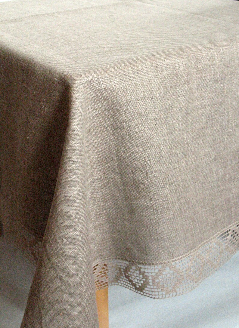 Tablecloth Natural Gray Lace Tablecloth mothers day gift Linen Etsy