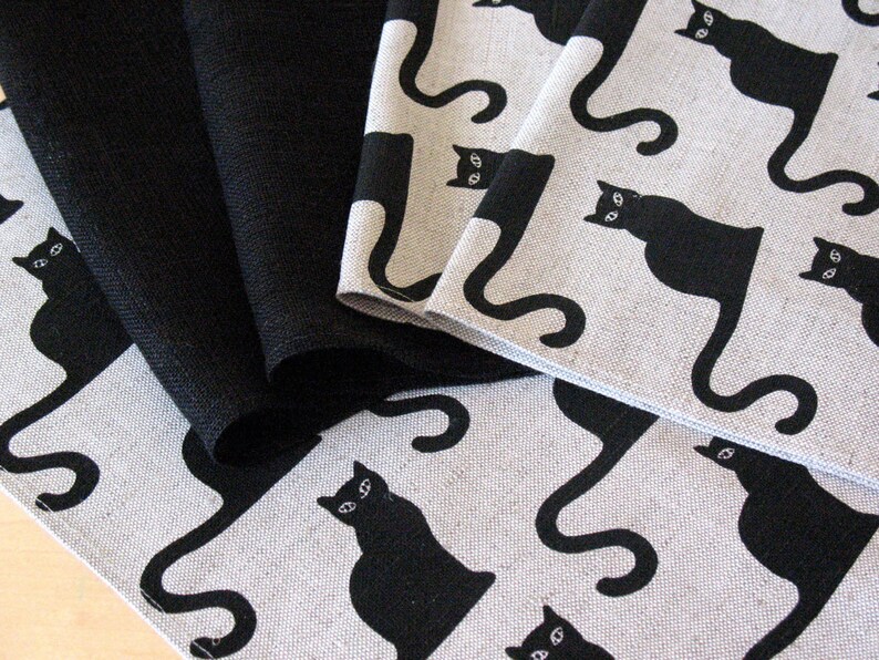 Flax 18x18 size Linen Napkin Halloween Cat Black set of 8