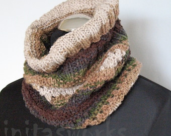 Infinity Scarf Brown Beige Gray Green Circle Scarf  Cowl Wrap