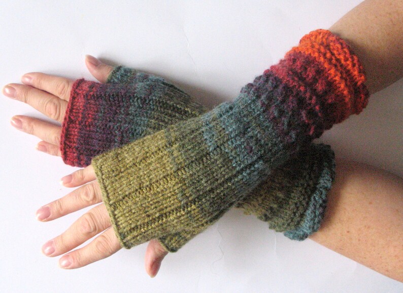 Fingerless Gloves Mittens Wrist Warmers Purple Blue Burgundy Etsy