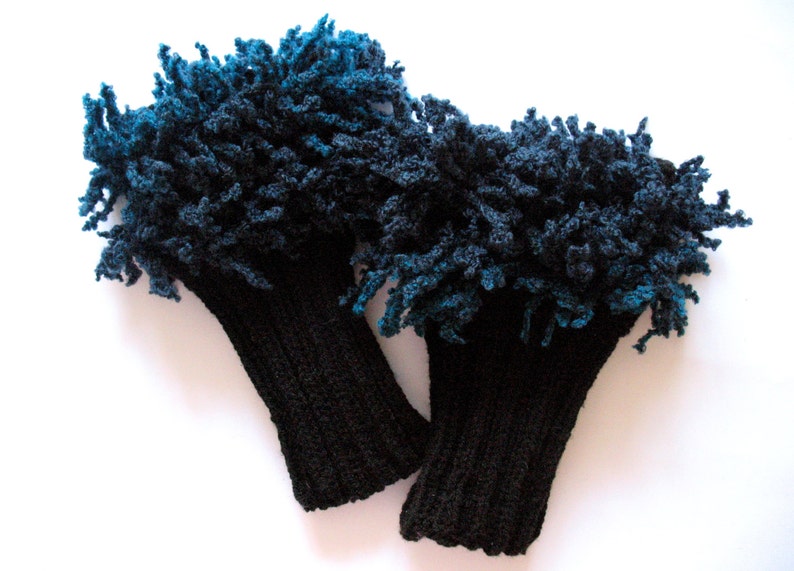 Black Boot Cuff Boot Toppers Leg Warmers Blue Boot Socks Knit Legwarmers Cable Knitted image 5