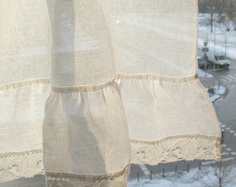 Ruffled Curtains White Curtains Vintage Curtains Cafe Curtains Washed Linen White Kitchen Curtains Lace Panels Curtains Burlap Curtains