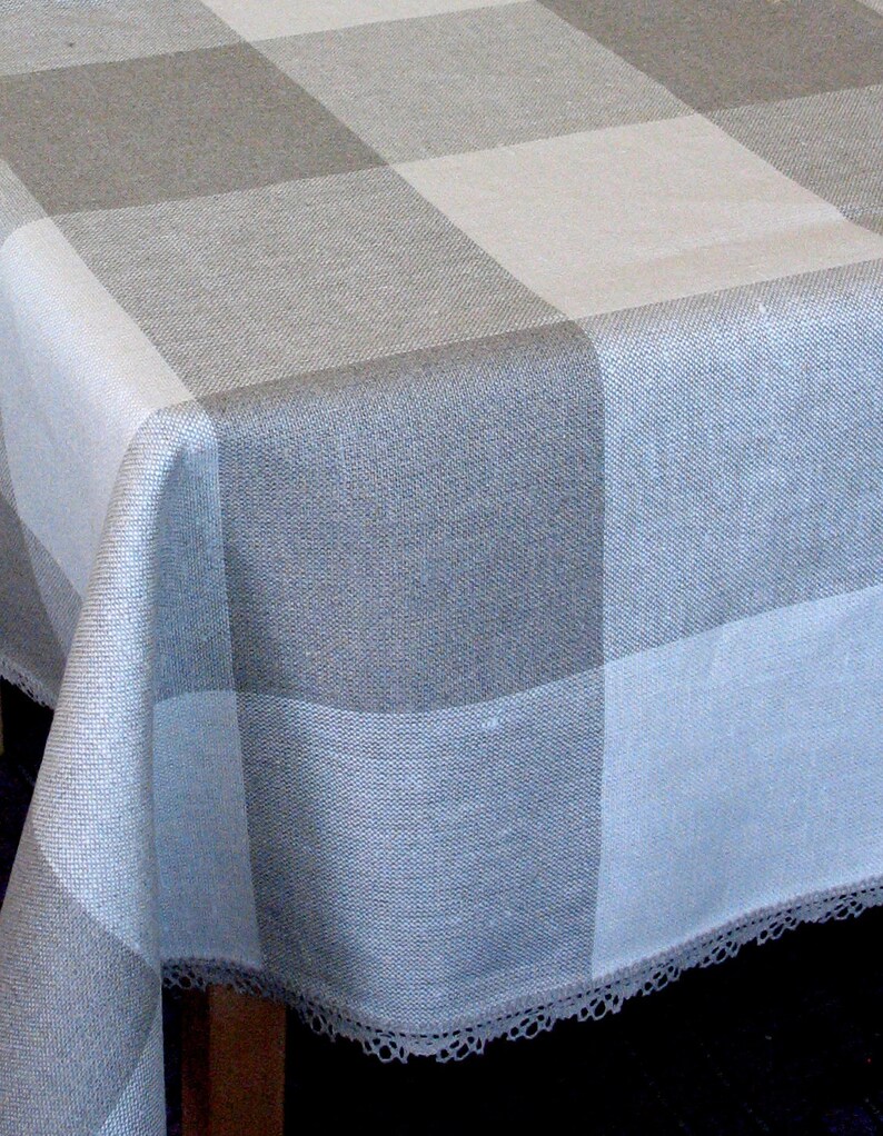 Linen Tablecloth Natural White Gray Linen Lace 118.1 x 58.3 image 1