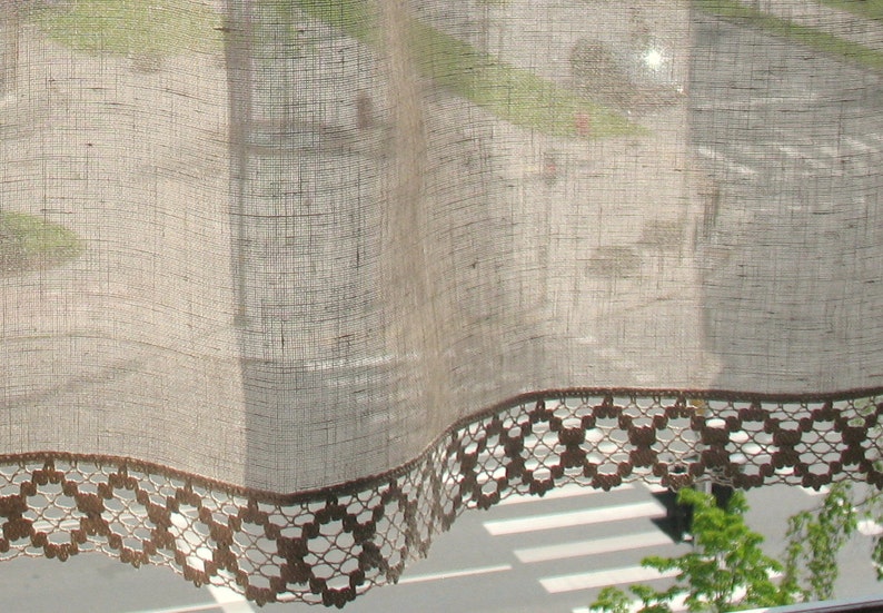 Natural Linen Curtain Vintage Lace Curtains Cafe Curtains Washed Linen Gray Kitchen Curtains Lace Panels Curtains Burlap Curtains Panels