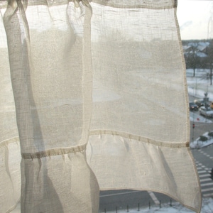 Ruffled Curtains Cafe Curtains Washed Linen Curtains Kitchen Curtains Shabby Chic Curtains Panels