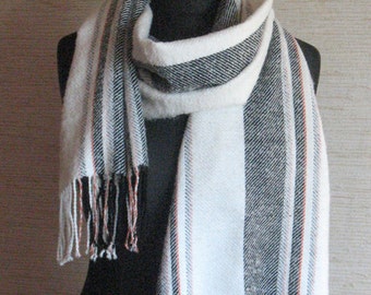 Striped Scarf White Gray Black hand woven cloth