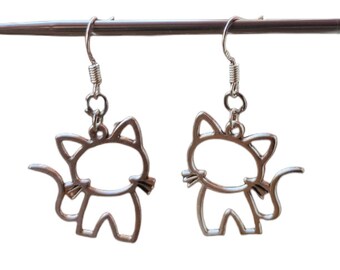 Earrings 925 Stamped Silver Earring cats handmade