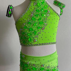 女の子用ネオングリーン ジャズ/アルコダンスコスチューム サイズ8