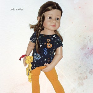 Handmade Clothes for 14&quot; Gotz Little Kidz Doll, Asymmetric Navy Floral Top and Mustard Leggings, Created by dolltraveller