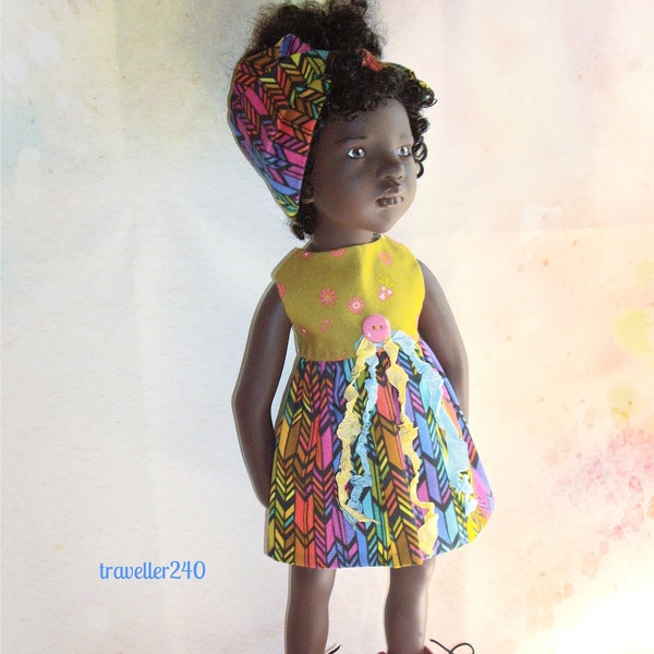 For 50 cm/ 19 inch Zwergnase Junior Dolls, Bold Geometric Print Dress and Headwrap, Handmade Doll Clothes by dolltraveller
