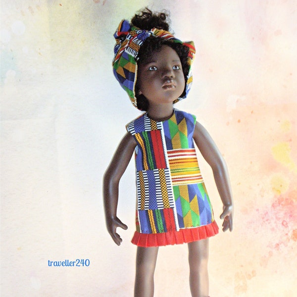 For 50 cm/ 19 inch Zwergnase Junior Dolls, African Kente Print Dress and Headwrap, Handmade Doll Clothes by dolltraveller