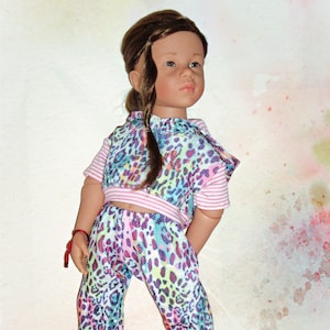 Handmade Clothes for 19&quot; Gotz Happy Kidz Dolls, Pink / Purple / Blue Leopard Hoodie and Joggers, Created by dolltraveller
