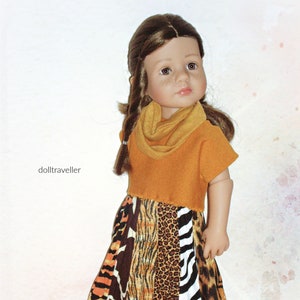 Handmade Clothes for 14&quot; Gotz Little Kidz Doll, Crop Top, Patchwork Pieced &quot;Wild Thing&quot; Skirt and Infinity Scarf, Created by dolltraveller