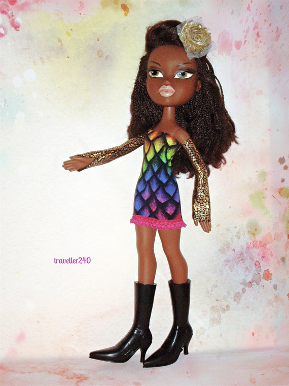 For 24 Big Bratz Dolls, Outfit Only, Rainbow Mermaid Mini Dress W/ Ruffle  Trim, Sleeves, Hairclip, Handmade Doll Clothes by Dolltraveller 