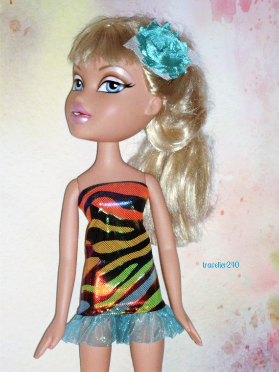 For 24 Big Bratz Dolls, Chloe & Friends, Sparkling Metallic Rainbow Zebra  Mini Dress W/ Ruffle Trim, Handmade Doll Clothes by Dolltraveller 