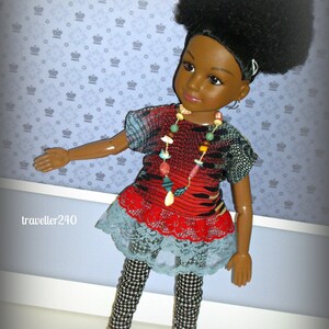 BFC Ink Doll Clothes, Best Friends Club Tunic Top Leggings Necklace, Bold Multicolor and Checks, Handmade for 18&quot; BFC Dolls by dolltraveller