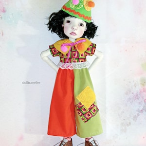 Handmade Doll Clothes for 20&quot; Big Stella, Meili, Connie Lowe BJD, 5 piece Circus Clown outfit, Created by dolltraveller