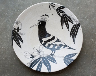 Hand-painted one off unique ceramic decorative plate, collectable plate, ceramic wall decor - Hoopoe