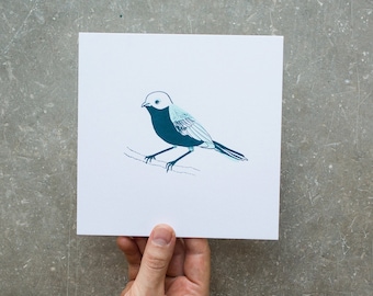 Bird Illustration Screen Print, Wall Art, Bird Print, Blue Bird Screen Print