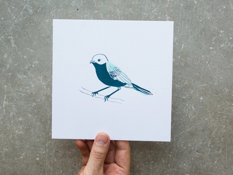 Bird Illustration Screen Print, Wall Art, Bird Print, Blue Bird Screen Print image 1