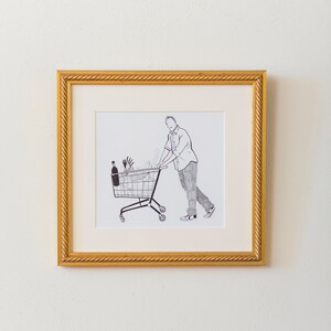 Food Shopping / Original Framed Pencil Drawing / One-off illustration image 2