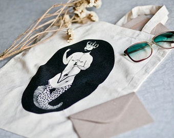 Tote bag, Cotton bag, Illustrated tote bag, Printed tote bag - Matsya Vishnu