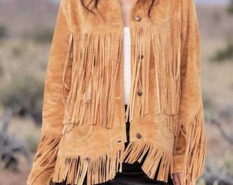 Vintage 1970s Brown Suede Fringe Jacket – Western Bohemian Style Leather Jacket, Gift for Her