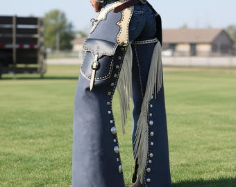 Western Suede Leather Chaps Handmade – Cowboy Rodeo Fringe Chaps for Men