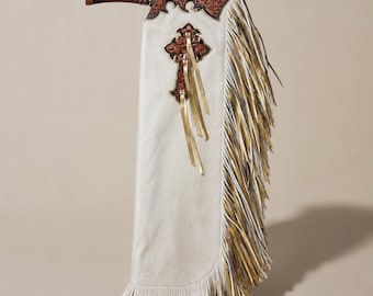 Hand Tooled Leather Chaps | Custom Rodeo Wear | Western Fringe Outfit | Horseback Riding Gear | Ranch Apparel