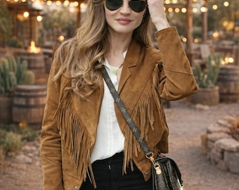 Vintage 1970s Brown Suede Fringe Jacket – Western Bohemian Style Leather Jacket, Gift for Her
