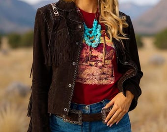 Beaded Suede Leather Fringe Jacket for Women | Handmade Western Native-Inspired Tassel Jacket