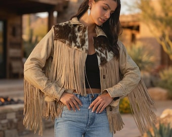 Women’s Cowhide Frontier Fringe Jacket – Genuine Leather Western Cowgirl Wear