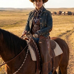 Genuine Leather Western Chinks with Pattern Tooled Yoke | Fringe Cowboy Ranch & Rodeo Gear