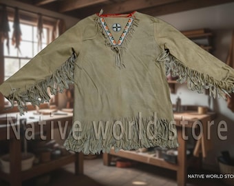 Suede Fringe Jacket: Native American Style War Shirt