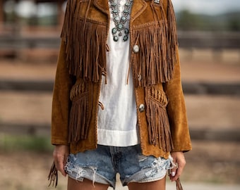 Vintage 1970s Brown Suede Fringe Jacket – Western Bohemian Style Leather Jacket, Gift for Her