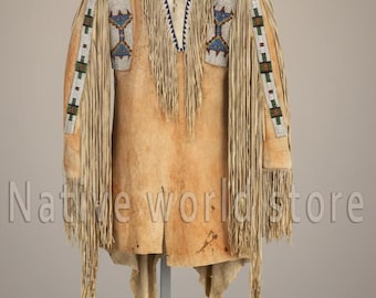 Handmade Fringe Buckskin War Shirt: Native American Inspired Regalia