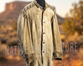 Western Suede Fringe Jacket for Men : Native American Style Cowboy Coat Handmade Fringe Wear