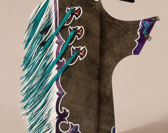 Hand Tooled Leather Chaps | Custom Rodeo Wear | Western Fringe Outfit | Horseback Riding Gear | Ranch Apparel