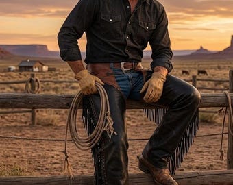 Handmade Western Leather Chaps for Men | Fringe Riding Chaps | Cowboy Ranch Wear | Rodeo Gear