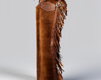 Men’s Suede Leather Fringe Chaps – Handmade Western Cowboy Rodeo Pants, Riding & Ranch Gear