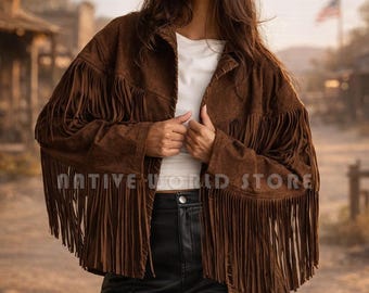 Vintage 1970s Brown Suede Fringe Jacket – Western Bohemian Style Leather Jacket, Gift for Her