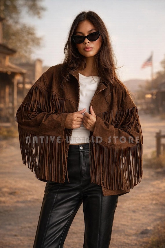 Vintage 1970s Brown Suede Fringe Jacket – Western Bohemian Style Leather Jacket, Gift for Her