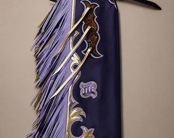 Custom Purple Hand-Tooled Leather Chaps | Western Fringe Riding Gear | Genuine Cowhide | Rodeo Apparel | Made to Order