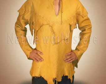 Handcrafted Buffalo Leather Mountain Pullover Western Cowboy Suede Shirt for Men