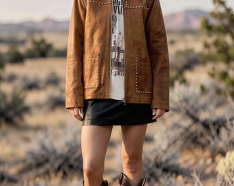 Handmade Studded Suede Fringe Jacket – Women’s Western Cowgirl Boho Coat