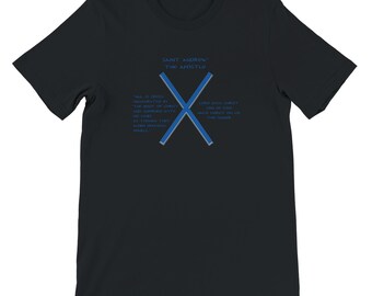 Saint Andrew The Apostle Cross with quote over landscape
