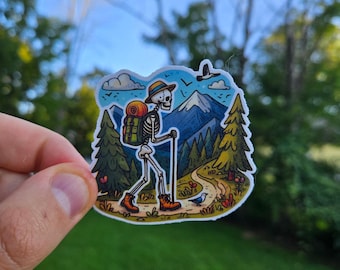 Hiking Skeleton Sticker | Adventure Sticker | Waterproof Vinyl Sticker | Outdoors Sticker | Laptop Sticker | Water Bottle Sticker