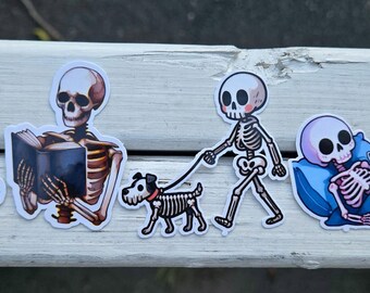 Ensemble d'autocollants squelettes originaux | Squelettes amusants et gothiques dans diverses poses | Décoration d'Halloween | Agenda, gourde, stickers pour ordinateur portable !